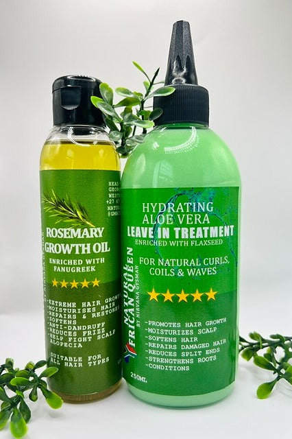 ROSEMARY GROWTH OIL 150ML, ALOE VERA HYDRATING LEAVE IN-TREATMENT 250ML