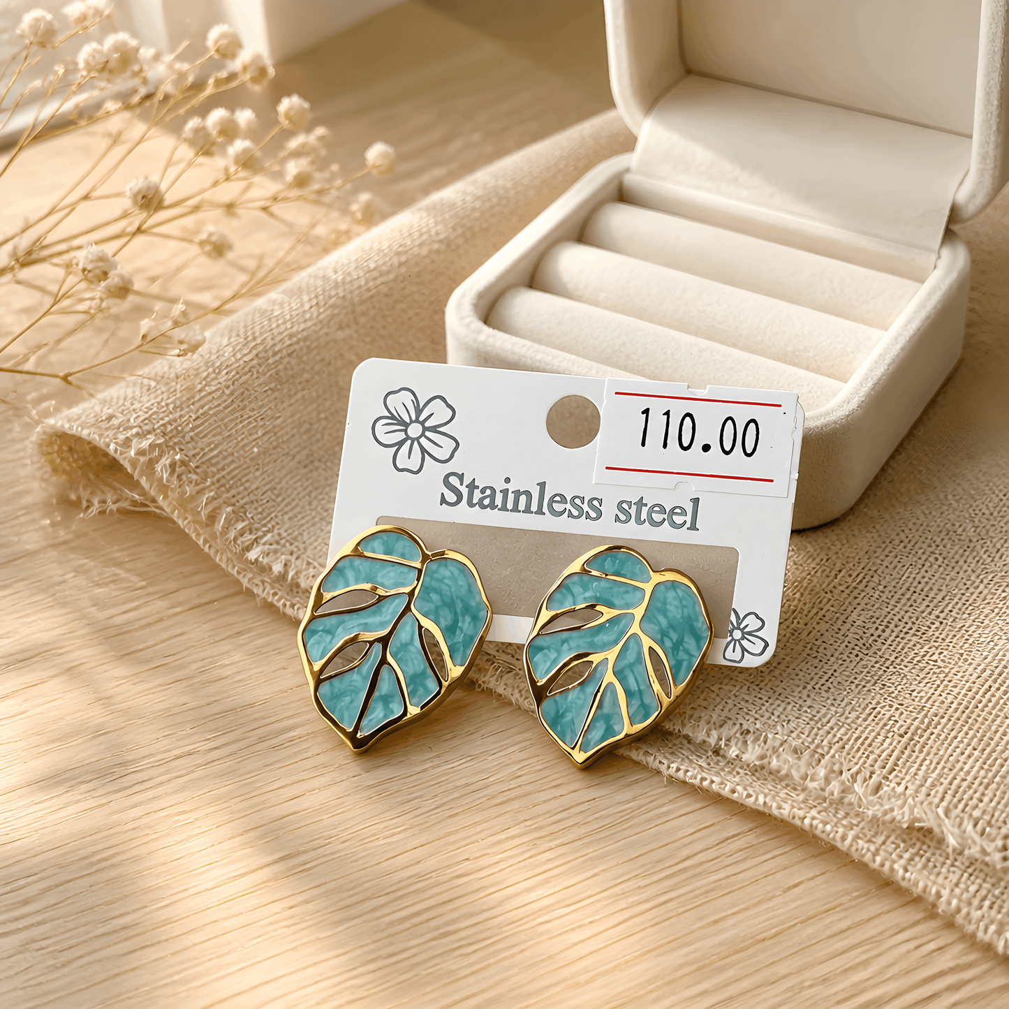 Tropical Leaf Stainless Steel Stud Earrings