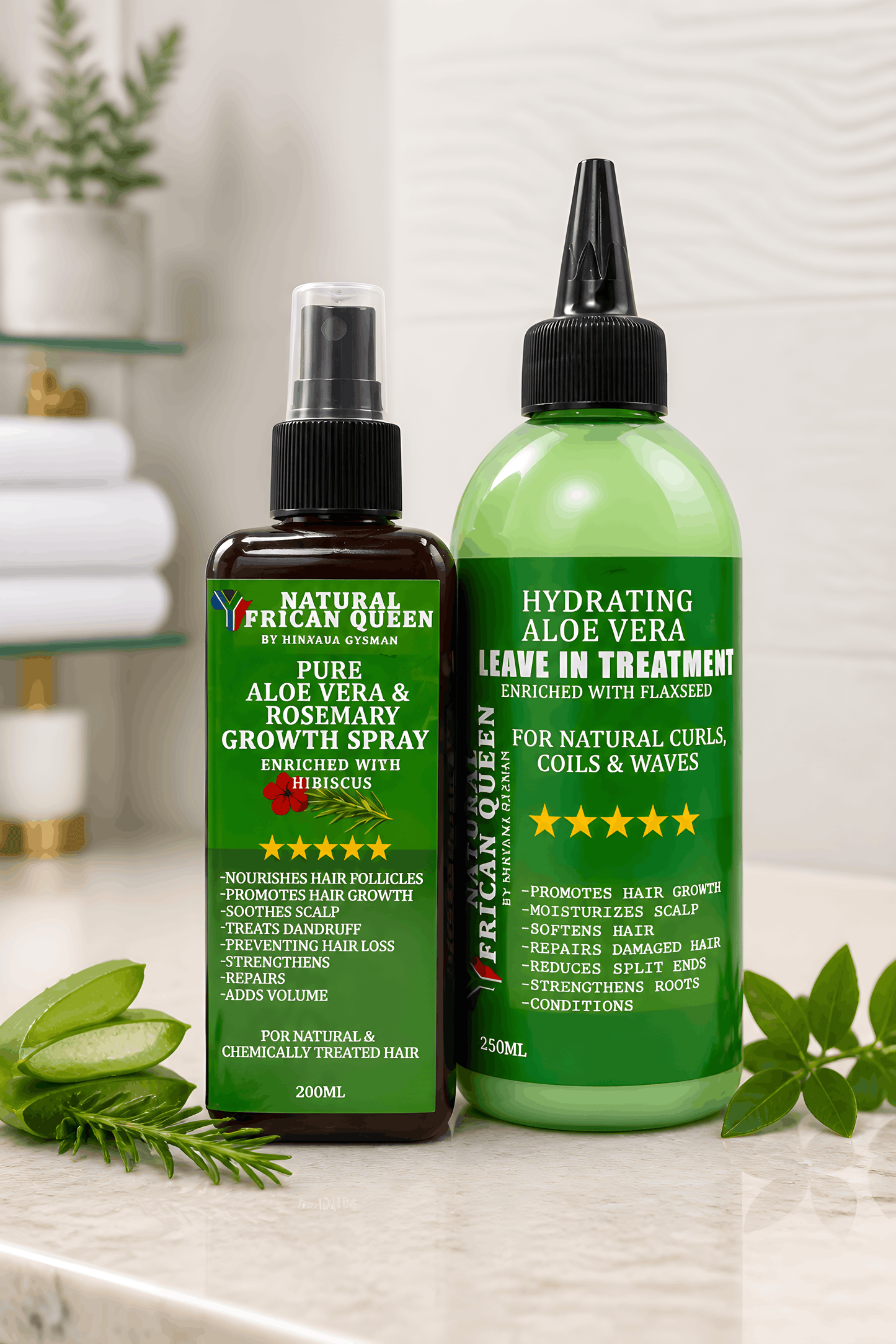 ALOE VERA & ROSEMARY GROWTH SPRAY 200ML, ALOE VERA HYDRATING LEAVE IN TREATMENT 250ML