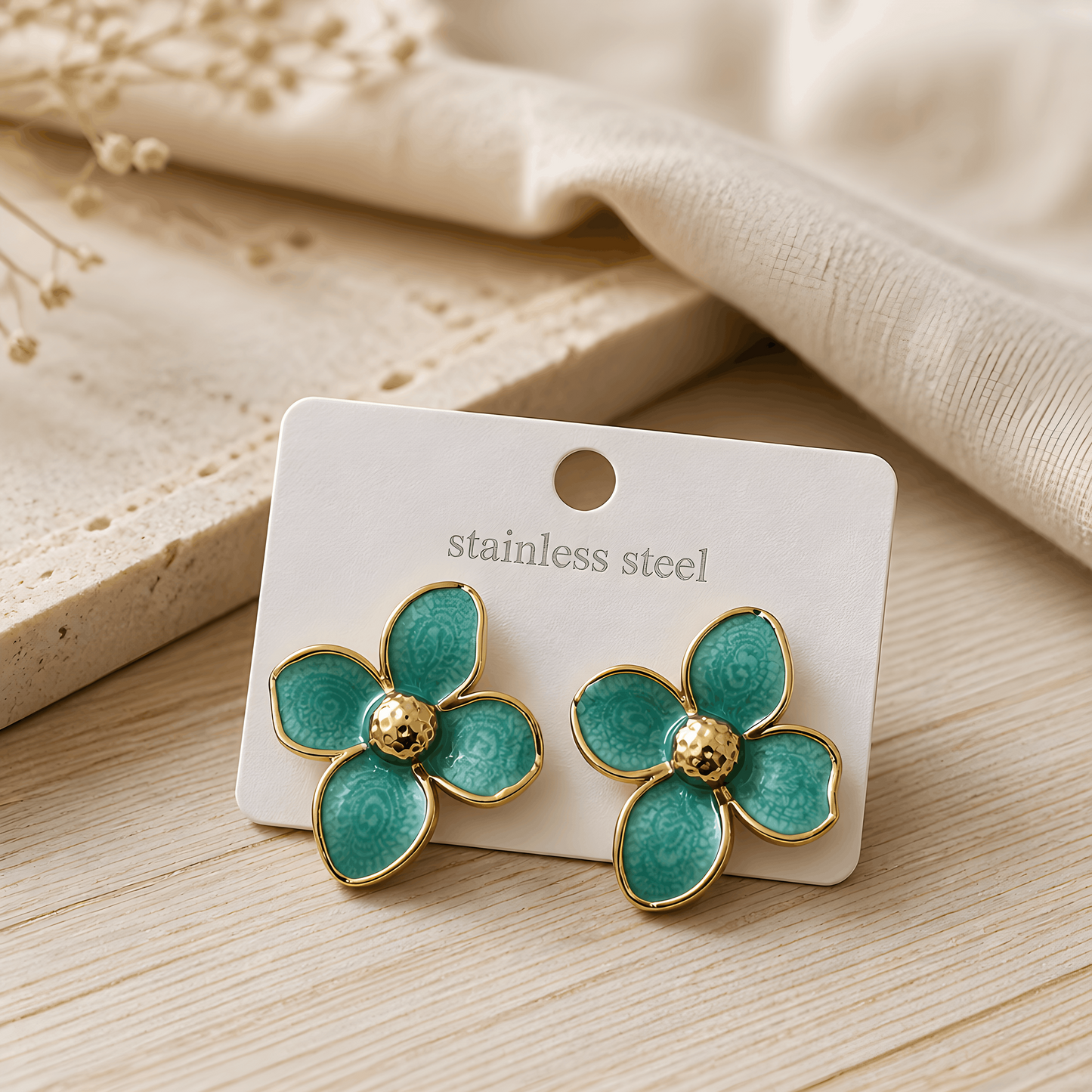 Stainless Steel Flower Stud Earrings