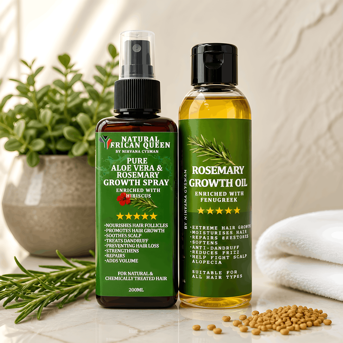 ALOE VERA & ROSEMARY GROWTH SPRAY 200ML, ROSEMARY GROWTH OIL 150ML