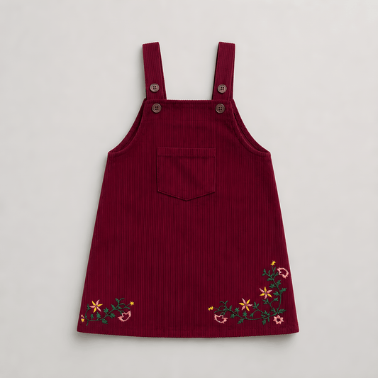 Girls Embroidered Corduroy Pinafore Dress