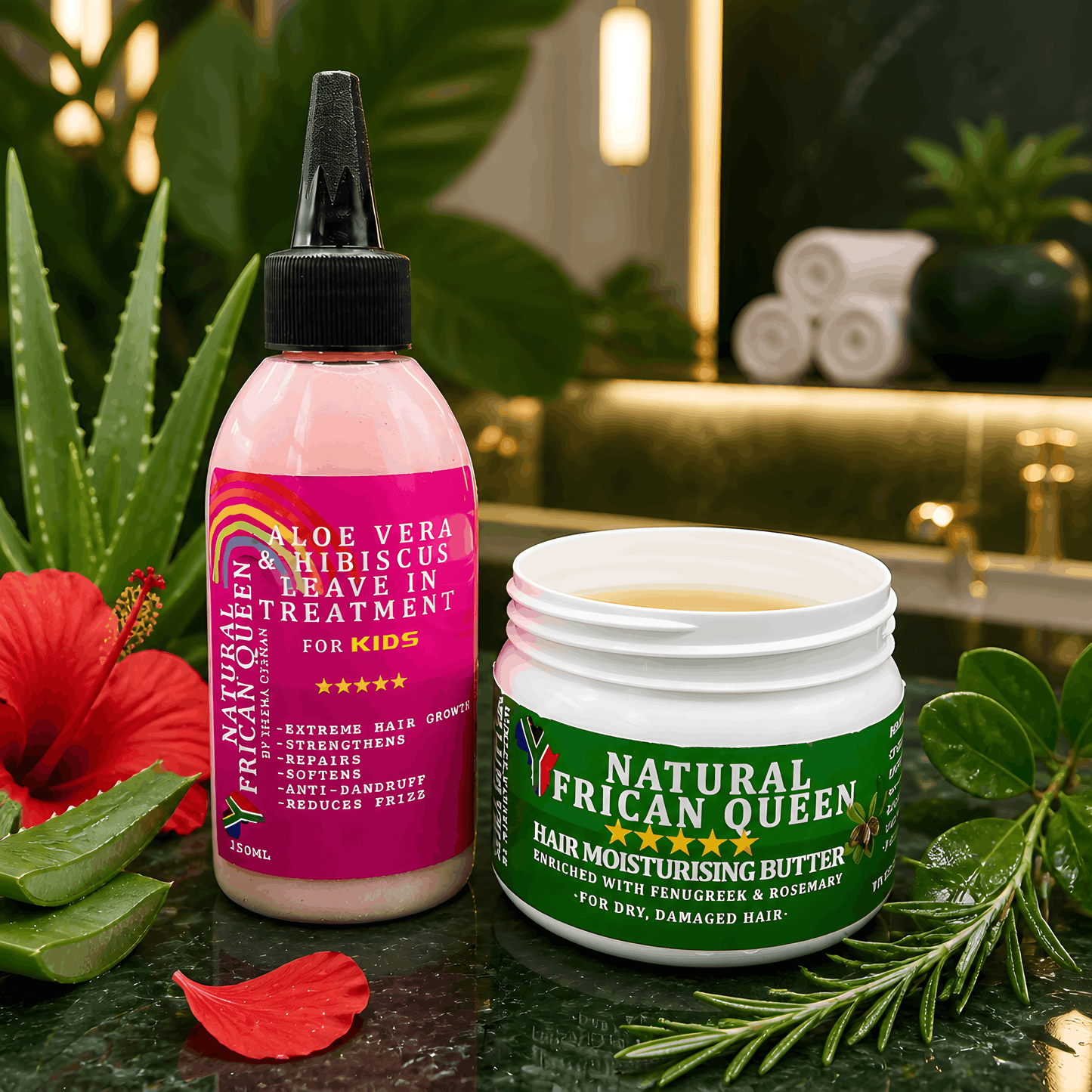 ALOE VERA & HIBISCUS LEAVE- IN TREATMENT 150ML, SHEA MOISTURISING HAIR BUTTER 250ML