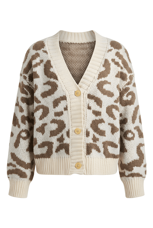 Leopard Print Knit Cardigan – Cream & Mocha 5Yrs